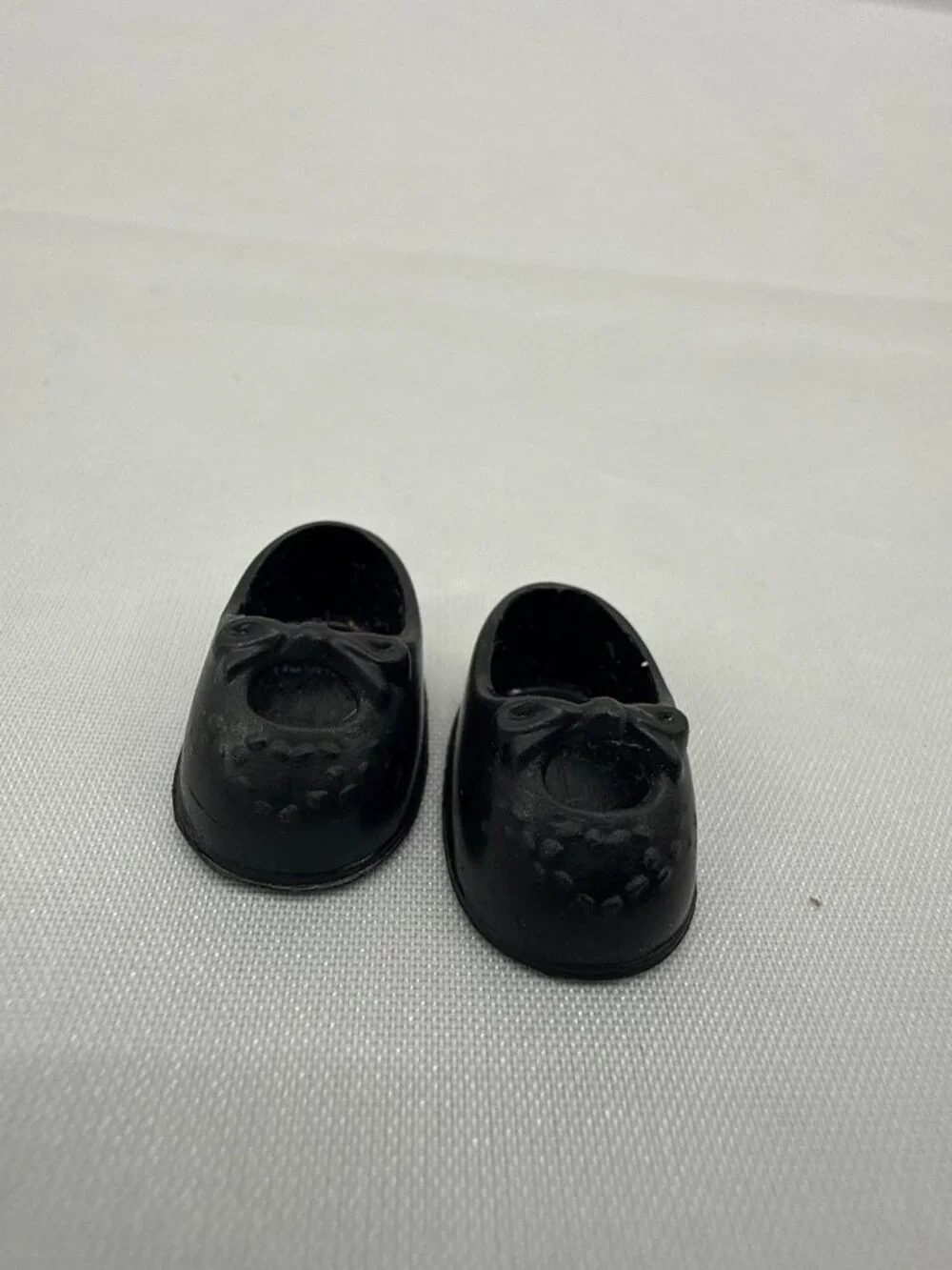 Vintage 60s Black Vinyl Doll Shoes Bow Mary Janes Cottagecore Coquette Mini
